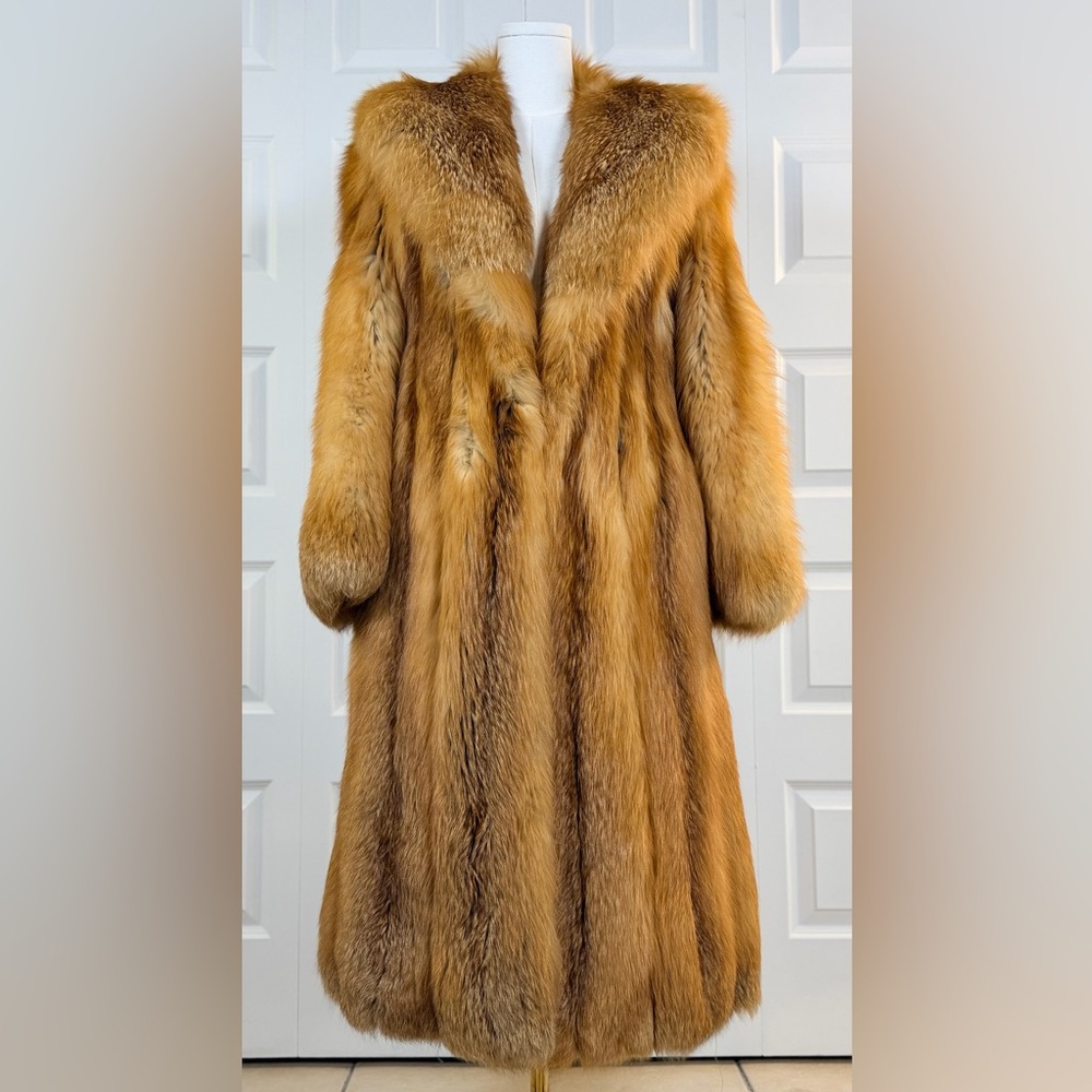 Vintage Full-Length Red Fox Fur Coat | David New York | Luxe Shawl Collar